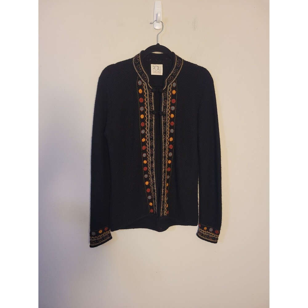 Vintage Peru Black Baby Alpaca Cardigan Sweater Sustainable Indie